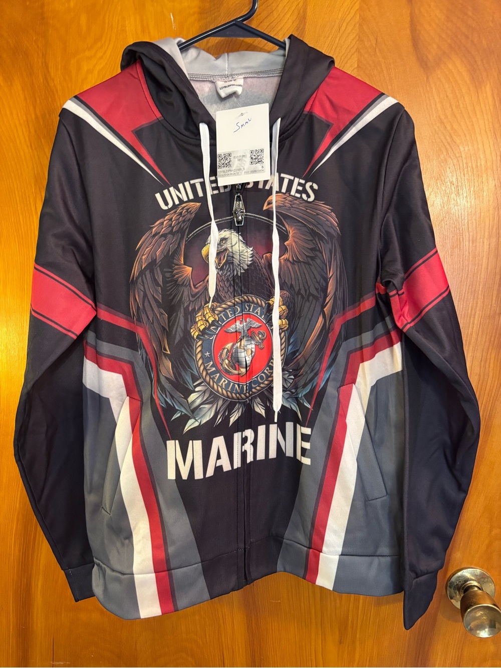 US Marine Graphic Hoodie Jacket in Black & Red. New with tags